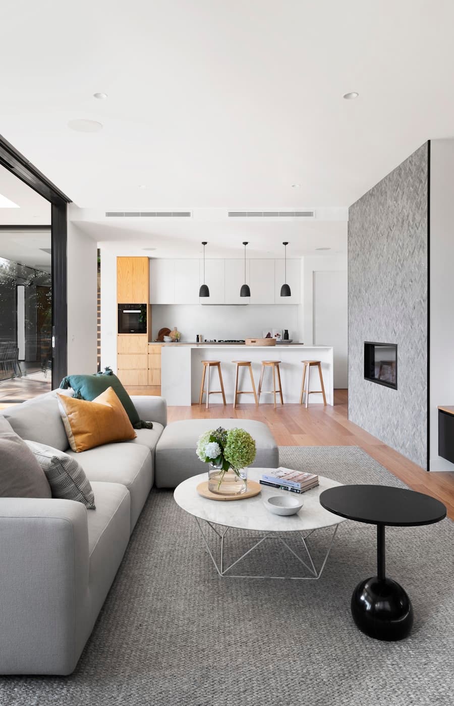Landscaped outdoor environment framing architecture