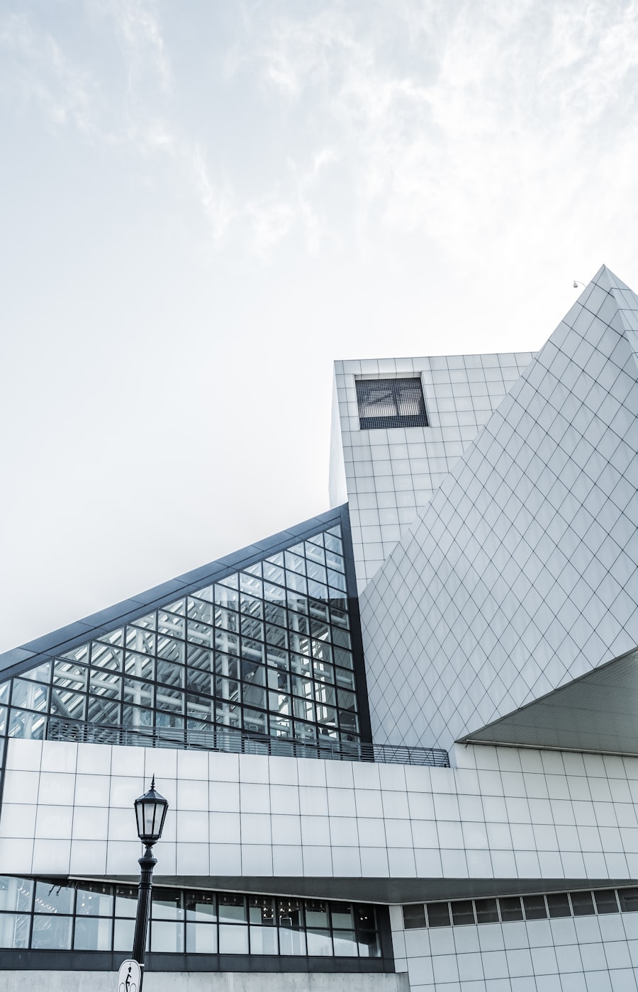 Modern architectural façade with layered concrete planes
